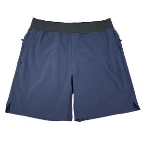 Fabletics Short Mens L Large Franchise Navy Blue Elastic Waistband Gym Workout